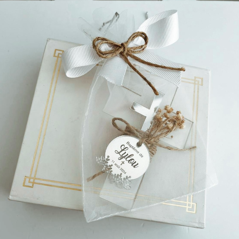Personalized Acrylic Cross Baptism Favors with Mirror Tag & Dried Flowers – Gold, Silver, Rose Options Personalized Acrylic Cross Baptism Favors with Mirror Tag & Dried Flowers – Gold, Silver, Rose Options