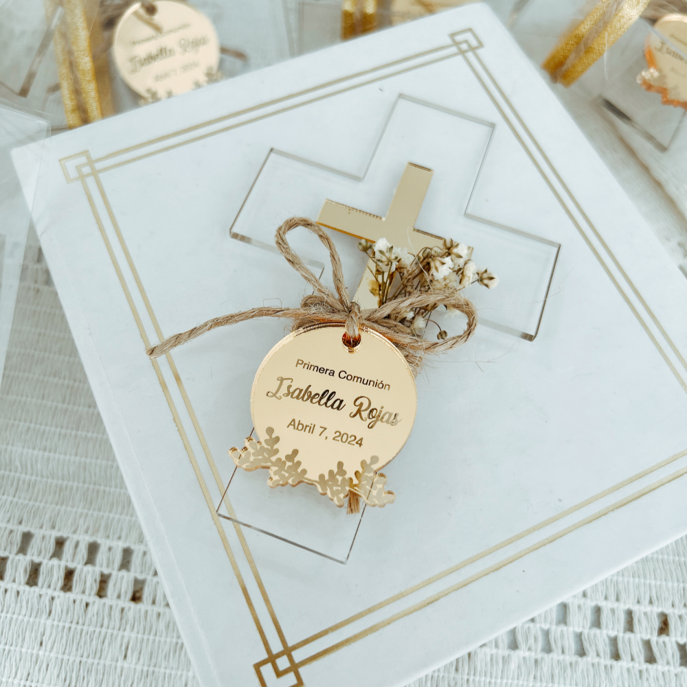 Personalized Acrylic Cross Baptism Favors with Mirror Tag & Dried Flowers – Gold, Silver, Rose Options Personalized Acrylic Cross Baptism Favors with Mirror Tag & Dried Flowers – Gold, Silver, Rose Options