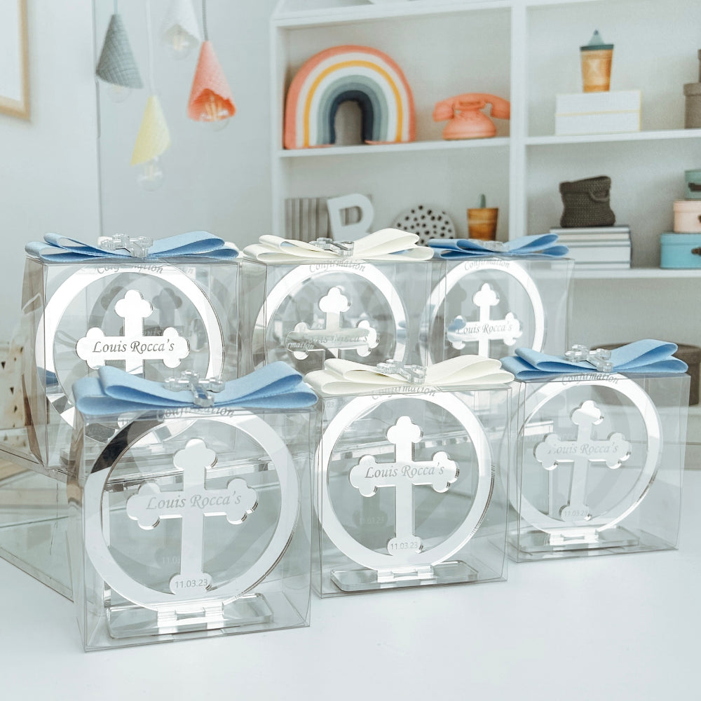 Personalized Baptism Cross Favors – Acrylic Christening Gifts with Box & Ribbon Personalized Baptism Cross Favors – Acrylic Christening Gifts with Box & Ribbon