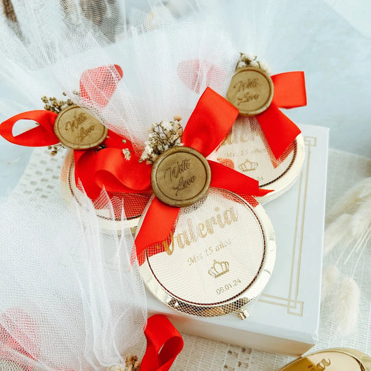 Gold Mirror Favor for Quinceañera – Personalized Mis Quince Años Party Keepsake