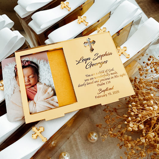 Personalized Baptism Mirror Favor – Custom Baby Photo Gift for Christening & Godparents