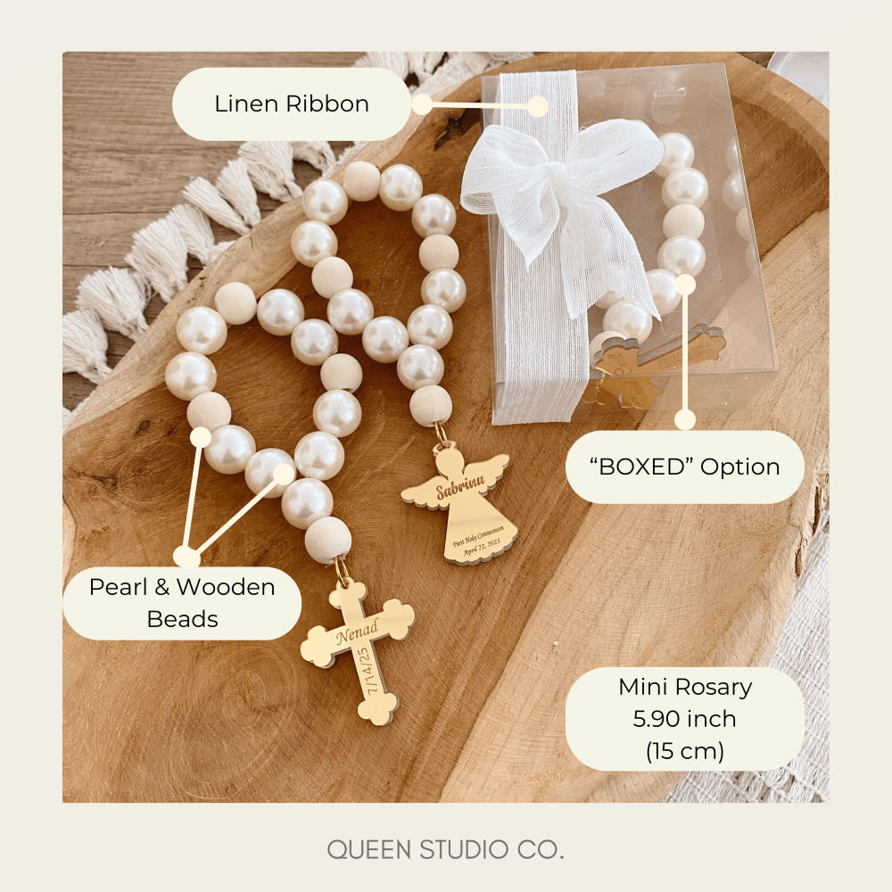 Personalized Mini Wooden Rosary Favor – Custom Baptism & First Communion Gift with Acrylic Charm Options Personalized Mini Wooden Rosary Favor – Custom Baptism & First Communion Gift with Acrylic Charm Options
