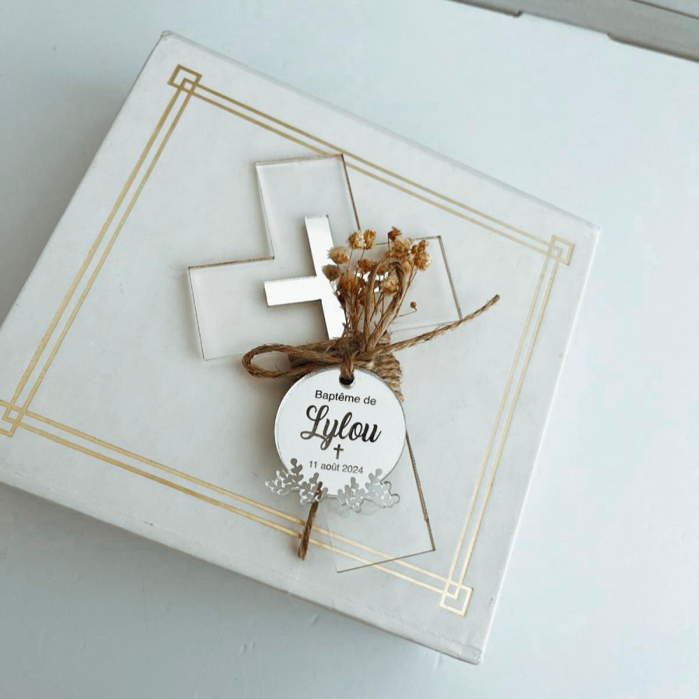 Personalized Acrylic Cross Baptism Favors with Mirror Tag & Dried Flowers – Gold, Silver, Rose Options Personalized Acrylic Cross Baptism Favors with Mirror Tag & Dried Flowers – Gold, Silver, Rose Options
