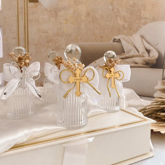 Custom Holy Water Bottle – Choose from 9 Ribbon Colors & 12 Personalized Mirror Designs