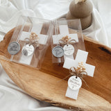 Personalized Acrylic Cross Magnet – Elegant Baptism Favor with Custom Tag & Dried Flowers Personalized Acrylic Cross Magnet – Elegant Baptism Favor with Custom Tag & Dried Flowers