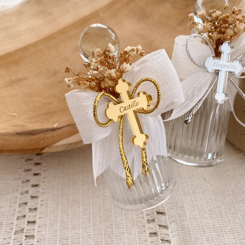 Custom Holy Water Bottle – Choose from 9 Ribbon Colors & 12 Personalized Mirror Designs Custom Holy Water Bottle – Choose from 9 Ribbon Colors & 12 Personalized Mirror Designs