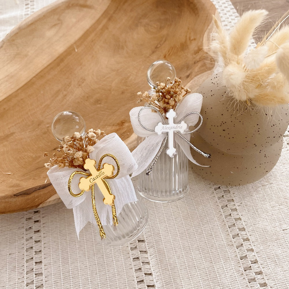 Custom Holy Water Bottle – Choose from 9 Ribbon Colors & 12 Personalized Mirror Designs Custom Holy Water Bottle – Choose from 9 Ribbon Colors & 12 Personalized Mirror Designs