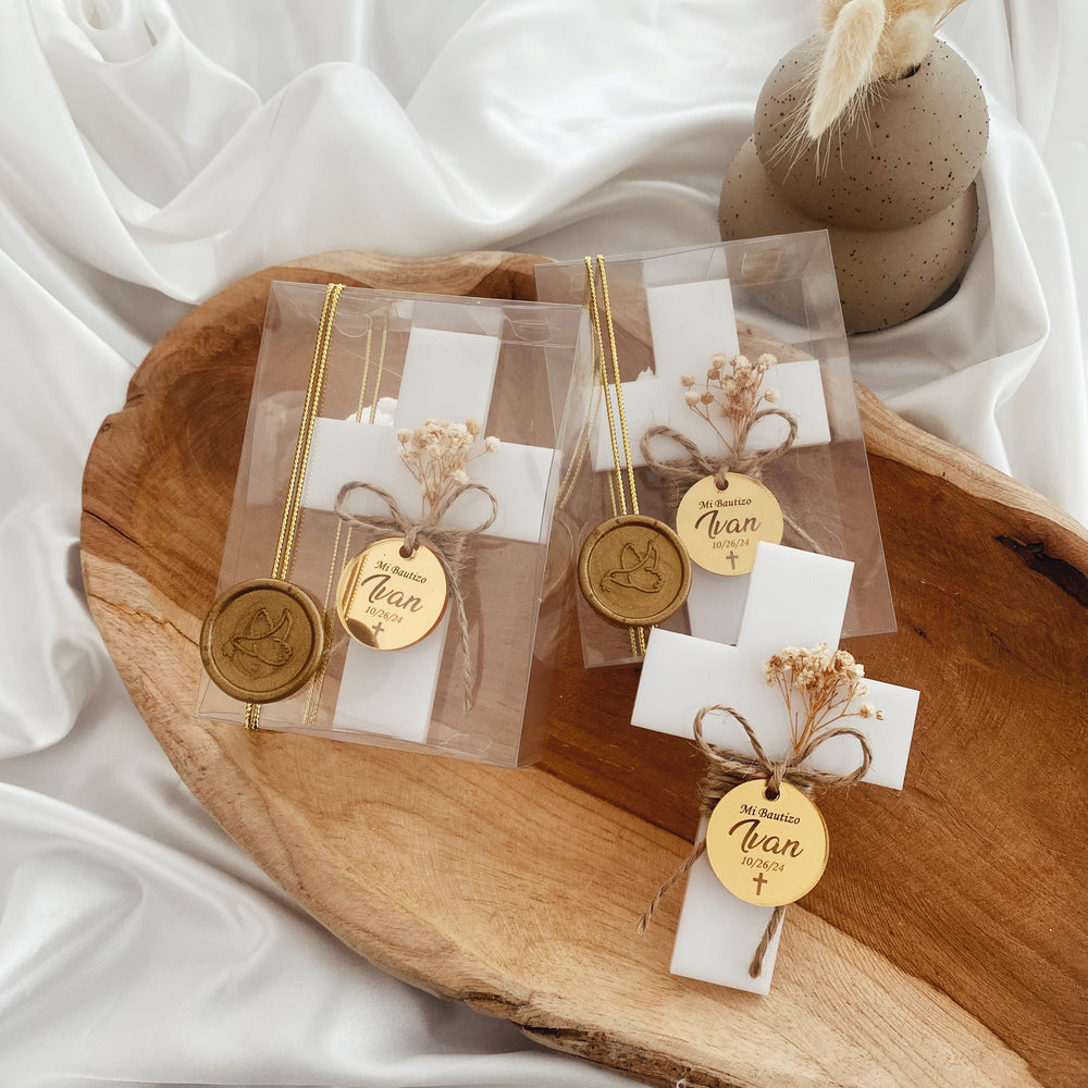 Personalized Acrylic Cross Magnet – Elegant Baptism Favor with Custom Tag & Dried Flowers Personalized Acrylic Cross Magnet – Elegant Baptism Favor with Custom Tag & Dried Flowers