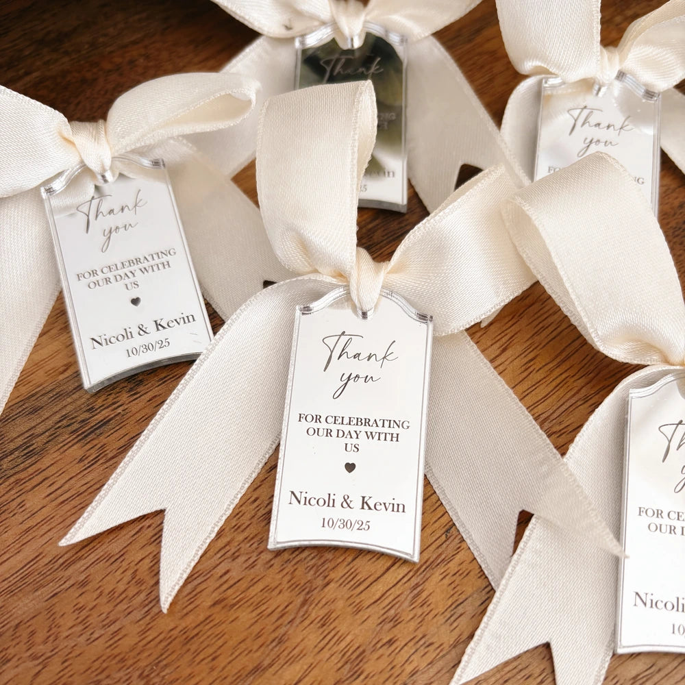 Personalized Wedding Tags with Ribbon – Acrylic Keepsake Favor Personalized Wedding Tags with Ribbon – Acrylic Keepsake Favor