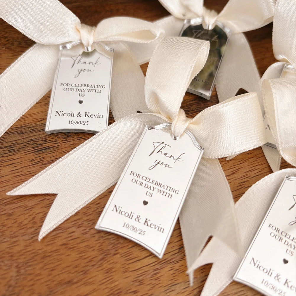Personalized Wedding Tags with Ribbon – Acrylic Keepsake Favor Personalized Wedding Tags with Ribbon – Acrylic Keepsake Favor
