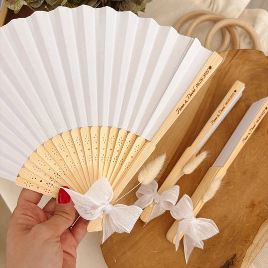 Personalized Wooden Hand Fan – Custom Wedding Favor for Guests with Names & Date