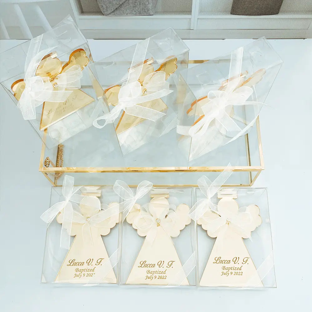 Personalized Angel Baptism Favors – Acrylic Mirror Magnet with Ribbon & Custom Engraving Personalized Angel Baptism Favors – Acrylic Mirror Magnet with Ribbon & Custom Engraving
