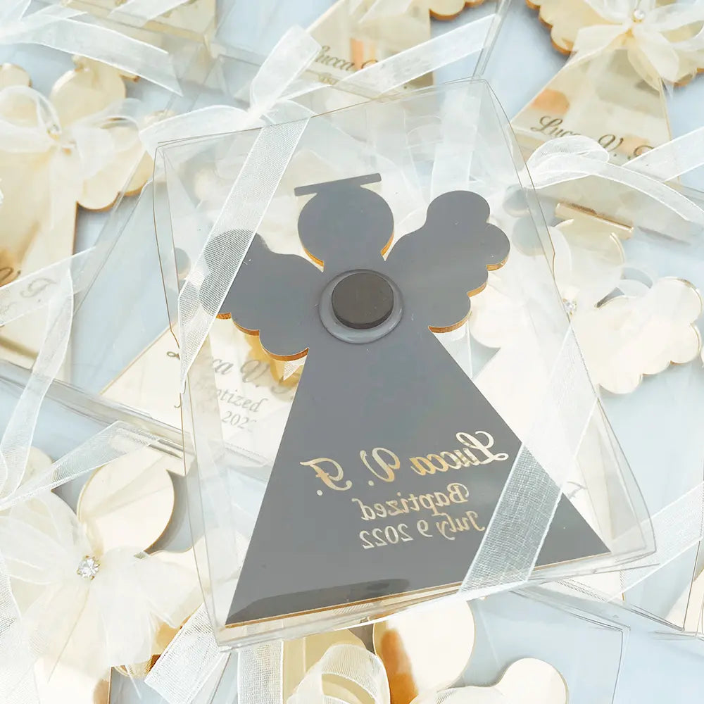Personalized Angel Baptism Favors – Acrylic Mirror Magnet with Ribbon & Custom Engraving Personalized Angel Baptism Favors – Acrylic Mirror Magnet with Ribbon & Custom Engraving