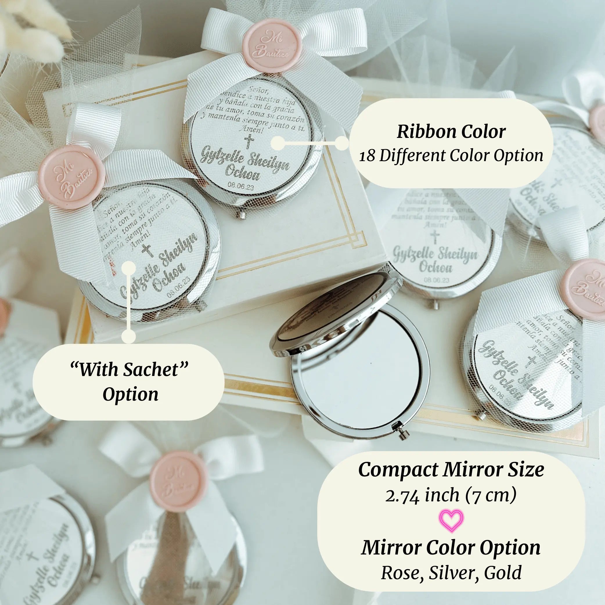 Christina Personalized First Communion Gift Compact Silver Mirror