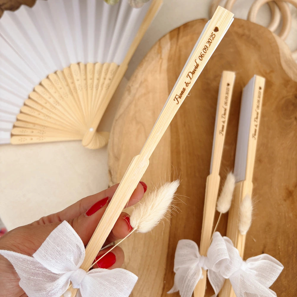 Personalized Wooden Hand Fan – Custom Wedding Favor for Guests with Names & Date