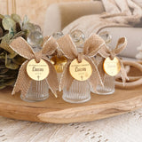 Personalized Holy Water Bottle with Acrylic Tag and Natural Jute Ribbon – Baptism or First Communion Favor