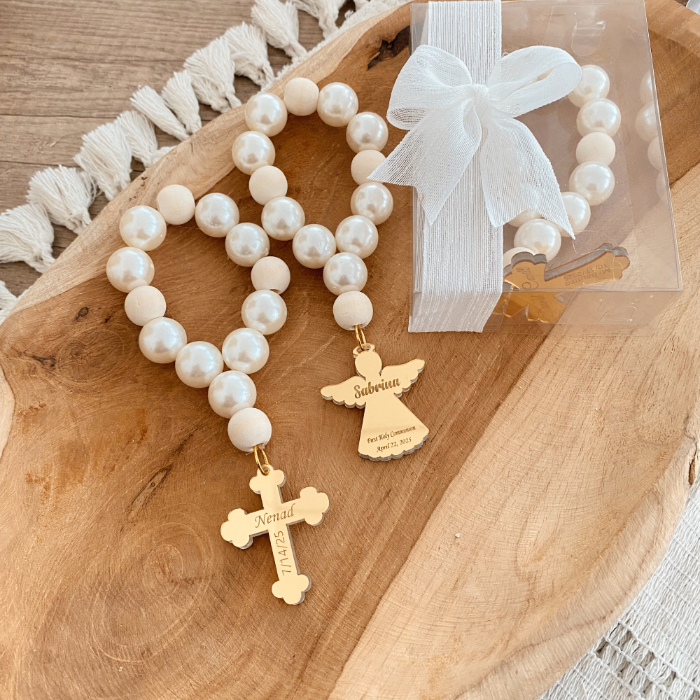 Mini Wooden Baptism Rosary Favors New