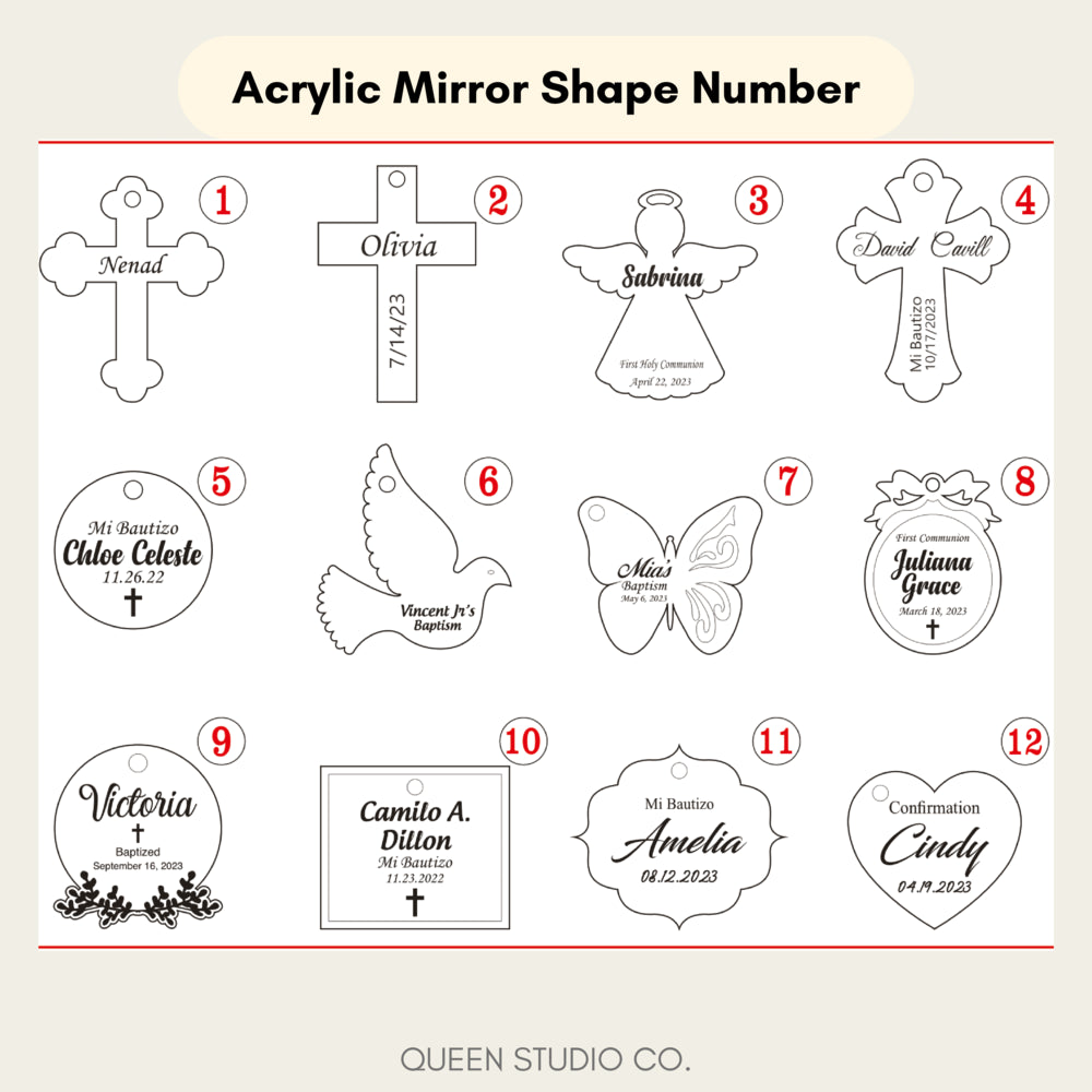 Custom Holy Water Bottle – Choose from 9 Ribbon Colors & 12 Personalized Mirror Designs