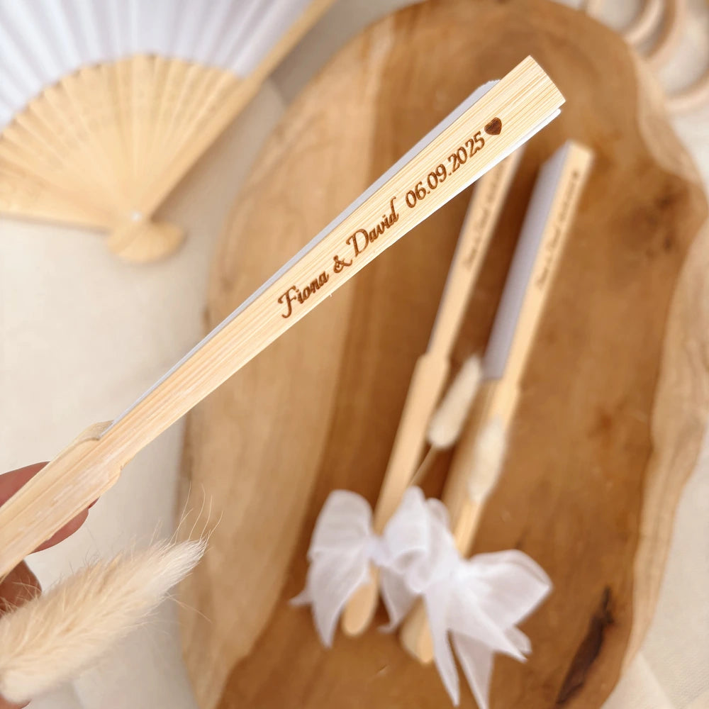 Personalized Wooden Hand Fan – Custom Wedding Favor for Guests with Names & Date