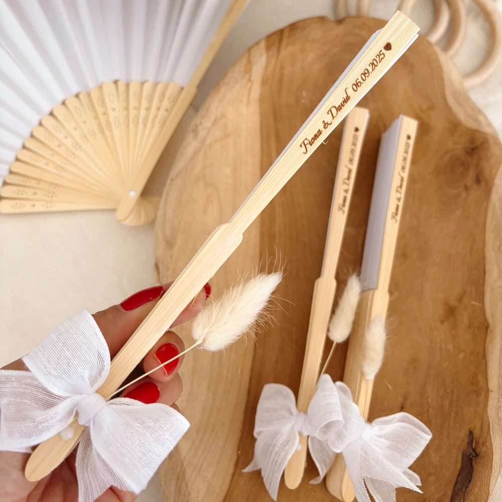 Personalized Wooden Hand Fan – Custom Wedding Favor for Guests with Names & Date