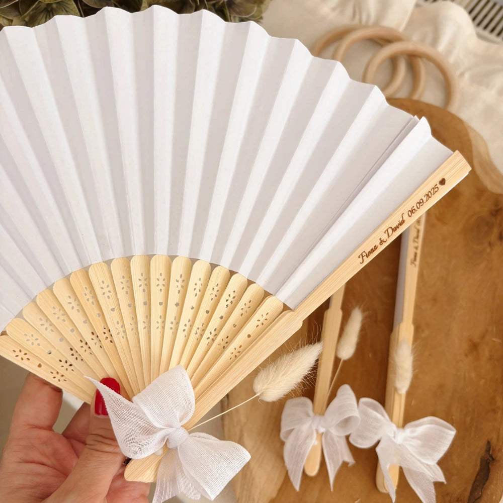 Personalized Wooden Hand Fan – Custom Wedding Favor for Guests with Names & Date