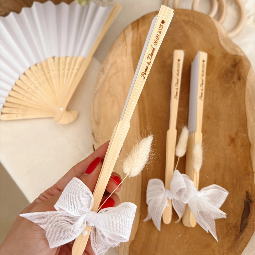 Personalized Wooden Hand Fan – Custom Wedding Favor for Guests with Names & Date